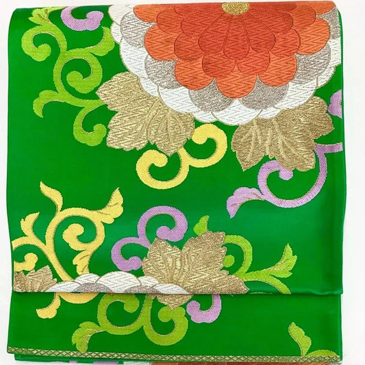 6985# Japanese Vintage Fukuro Obi Belt Kimono Fabric Silk Traditional Embroidery