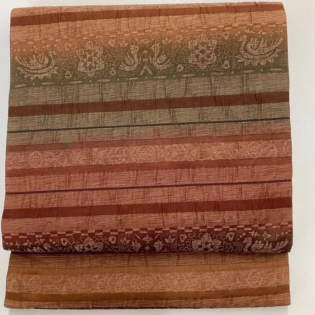 6989# Japanese Vintage Fukuro Obi Belt Kimono Fabric Silk All-over pattern　