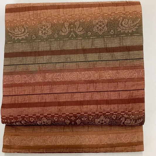 6989# Japanese Vintage Fukuro Obi Belt Kimono Fabric Silk All-over pattern　