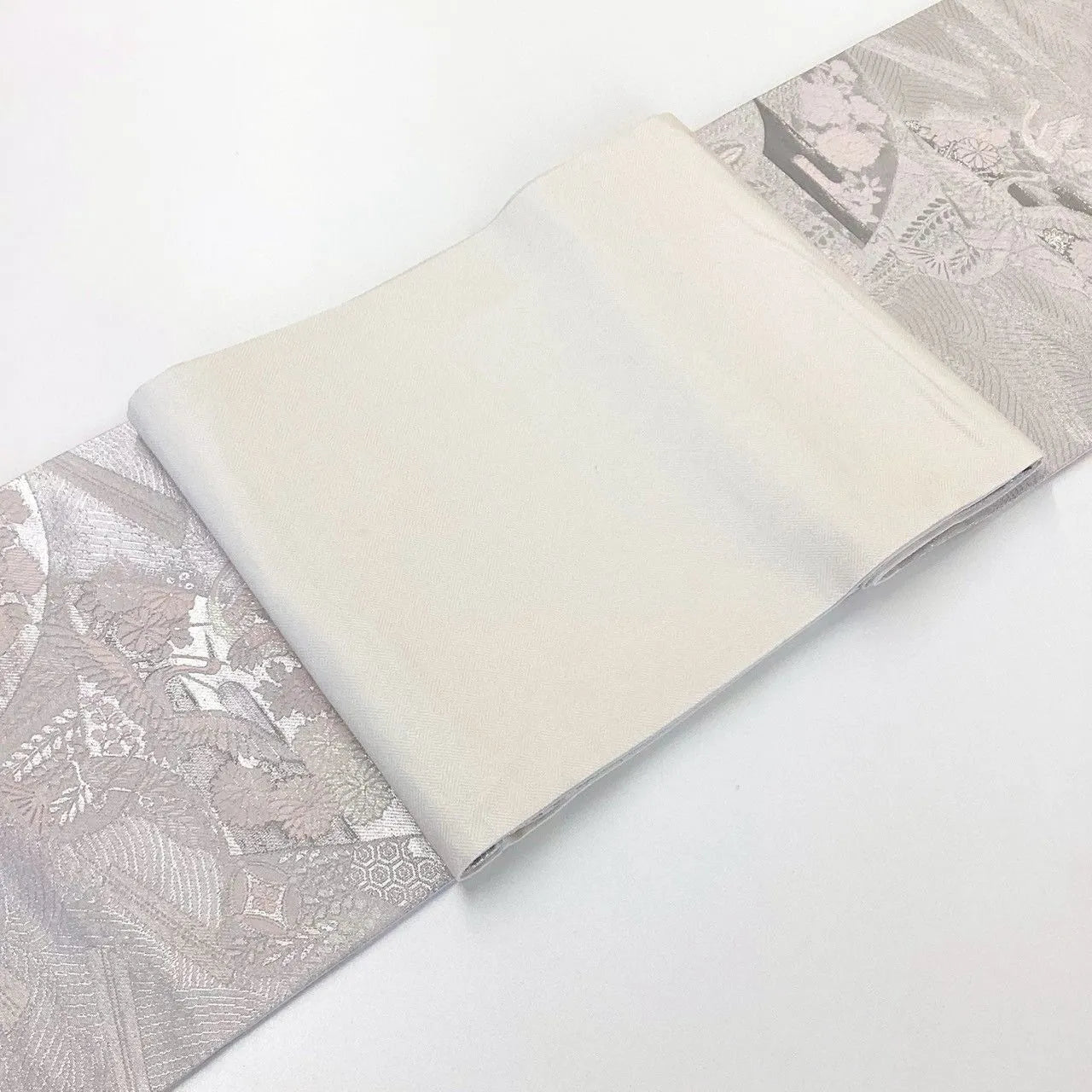 7001# Japanese Vintage Fukuro Obi Belt Kimono Fabric Silk Traditional Silver