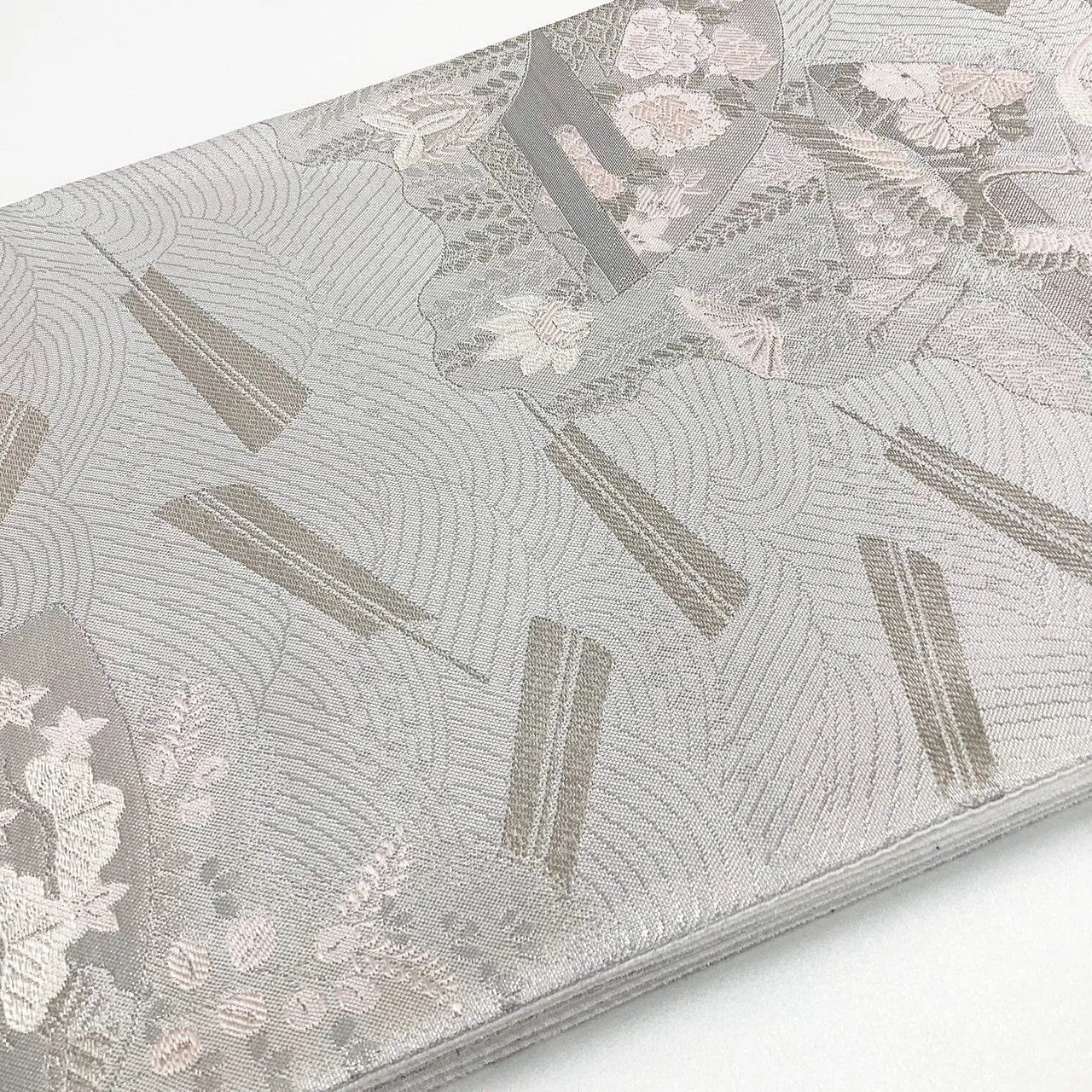7001# Japanese Vintage Fukuro Obi Belt Kimono Fabric Silk Traditional Silver
