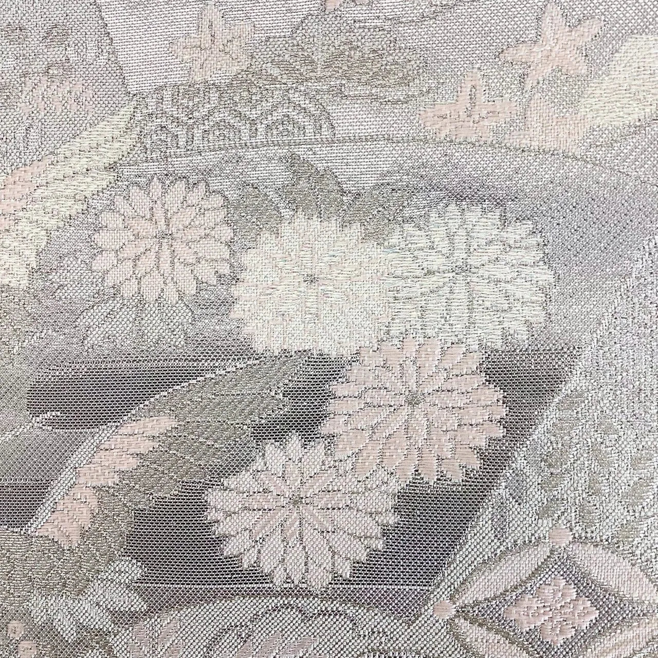 7001# Japanese Vintage Fukuro Obi Belt Kimono Fabric Silk Traditional Silver