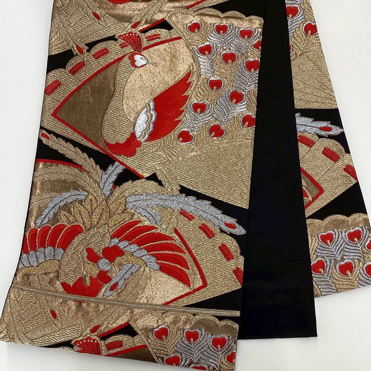 7002# Japanese Vintage Fukuro Obi Belt Kimono Fabric Silk Traditional Black