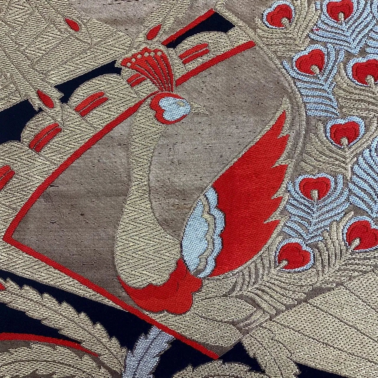 7002# Japanese Vintage Fukuro Obi Belt Kimono Fabric Silk Traditional Black