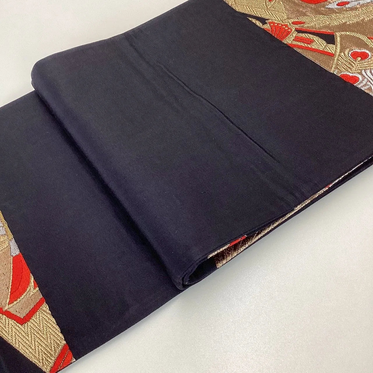 7002# Japanese Vintage Fukuro Obi Belt Kimono Fabric Silk Traditional Black