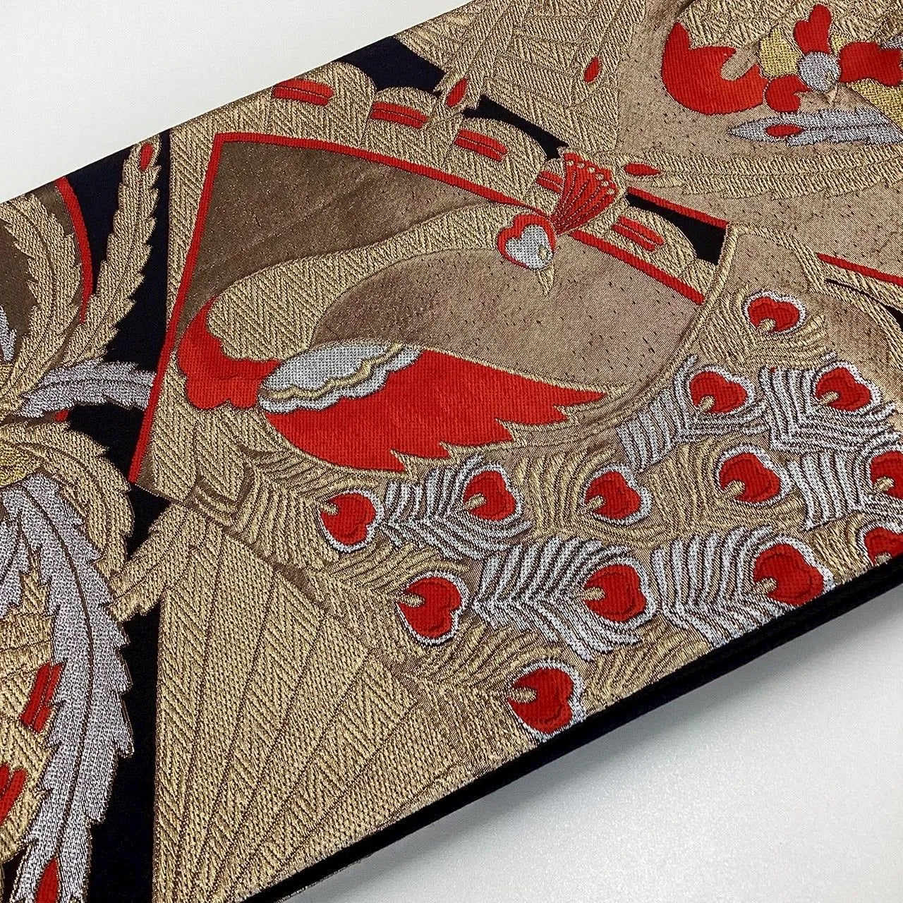 7002# Japanese Vintage Fukuro Obi Belt Kimono Fabric Silk Traditional Black