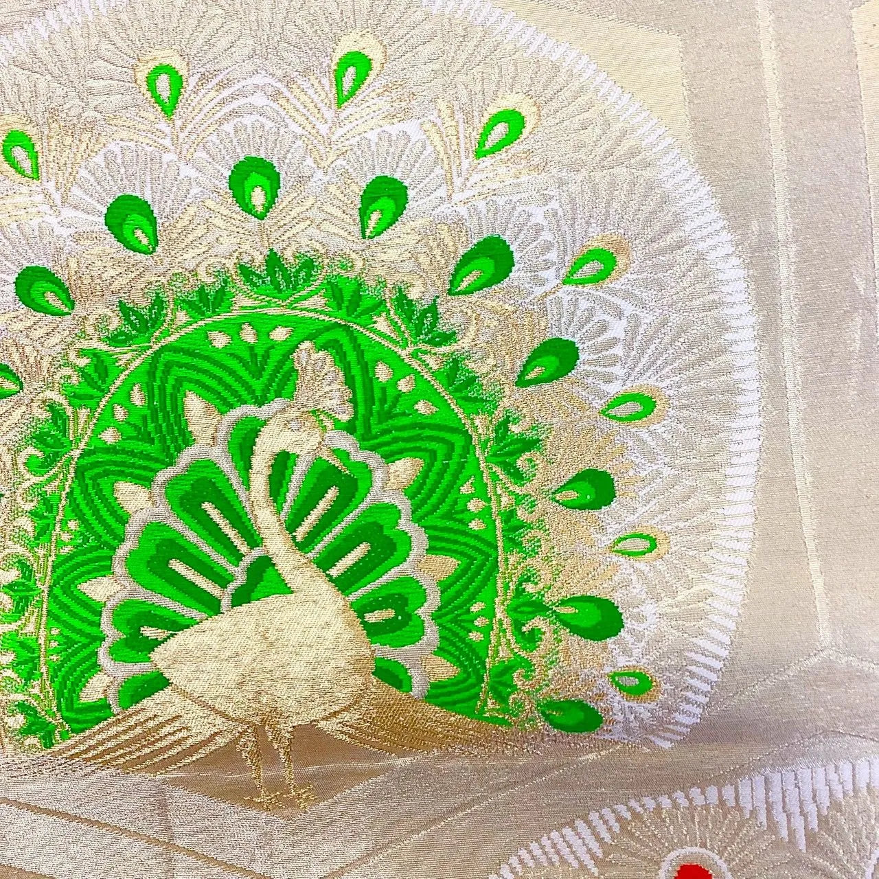 7004# Japanese Vintage Fukuro Obi Belt Kimono Fabric Silk Traditional Gold