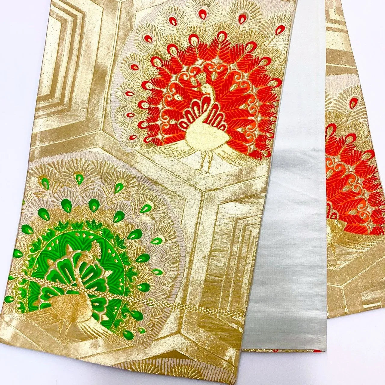 7004# Japanese Vintage Fukuro Obi Belt Kimono Fabric Silk Traditional Gold