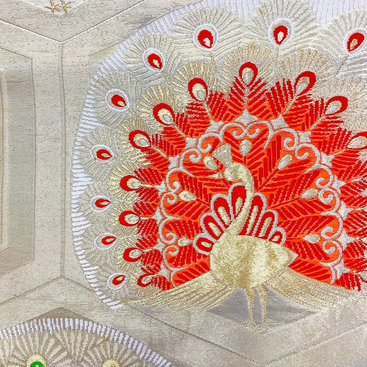 7004# Japanese Vintage Fukuro Obi Belt Kimono Fabric Silk Traditional Gold