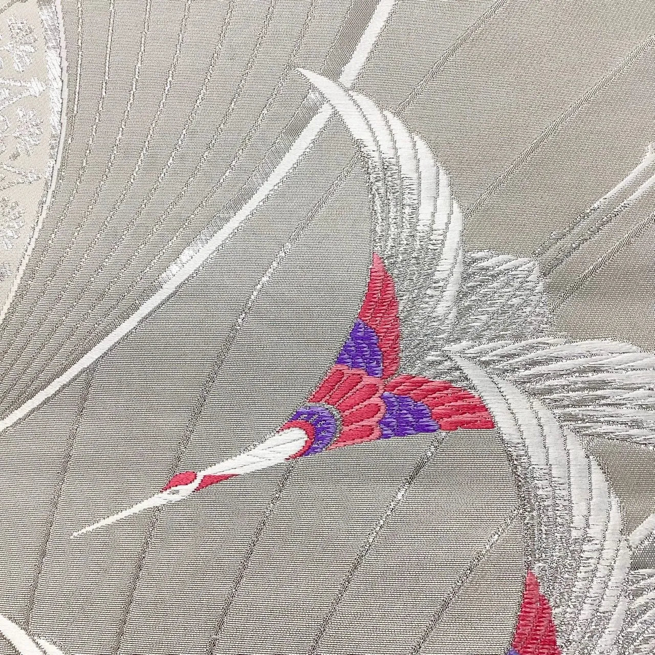 7005# Japanese Vintage Fukuro Obi Belt Kimono Fabric Silk Traditional Silver