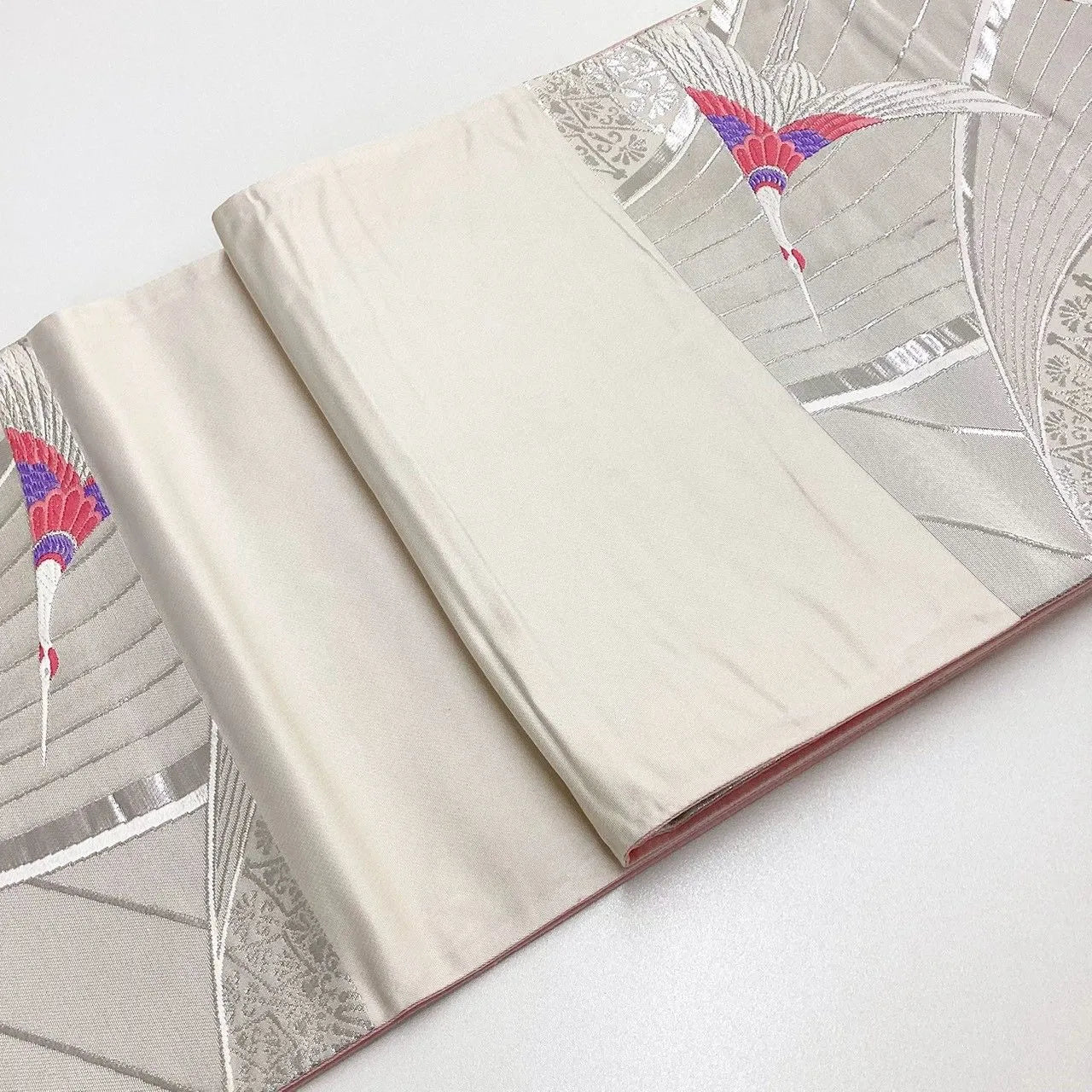 7005# Japanese Vintage Fukuro Obi Belt Kimono Fabric Silk Traditional Silver