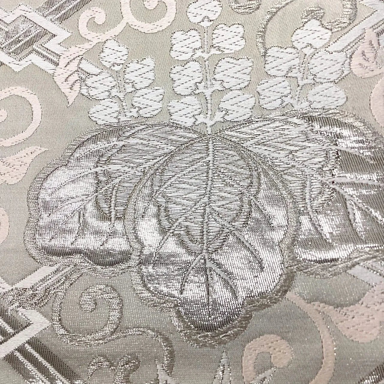 7006# Japanese Vintage Fukuro Obi Belt Kimono Fabric Silk Traditional Silver