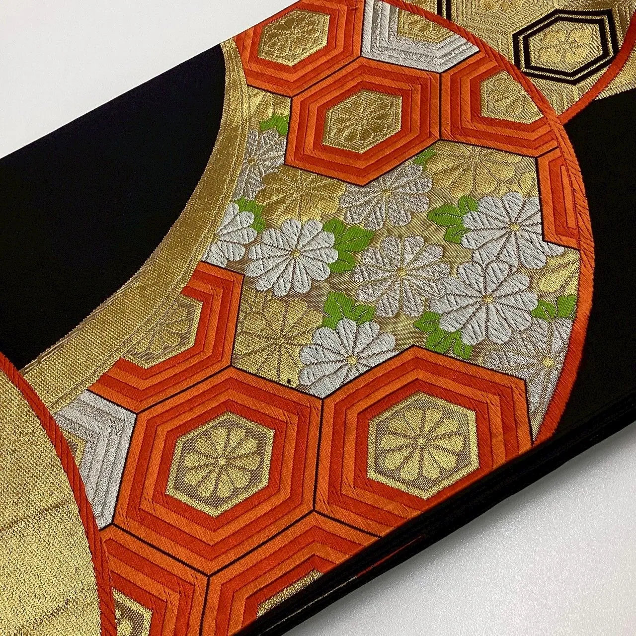 7008# Japanese Vintage Fukuro Obi Belt Kimono Fabric Silk Traditional Black