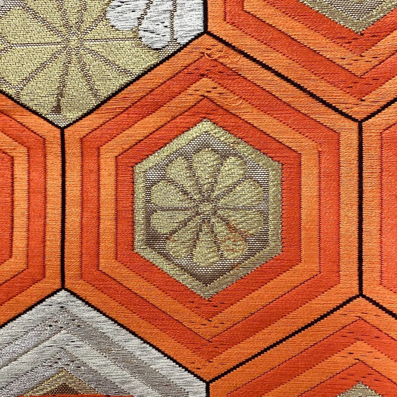 7008# Japanese Vintage Fukuro Obi Belt Kimono Fabric Silk Traditional Black