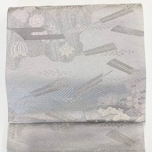 7001# Japanese Vintage Fukuro Obi Belt Kimono Fabric Silk Traditional Silver