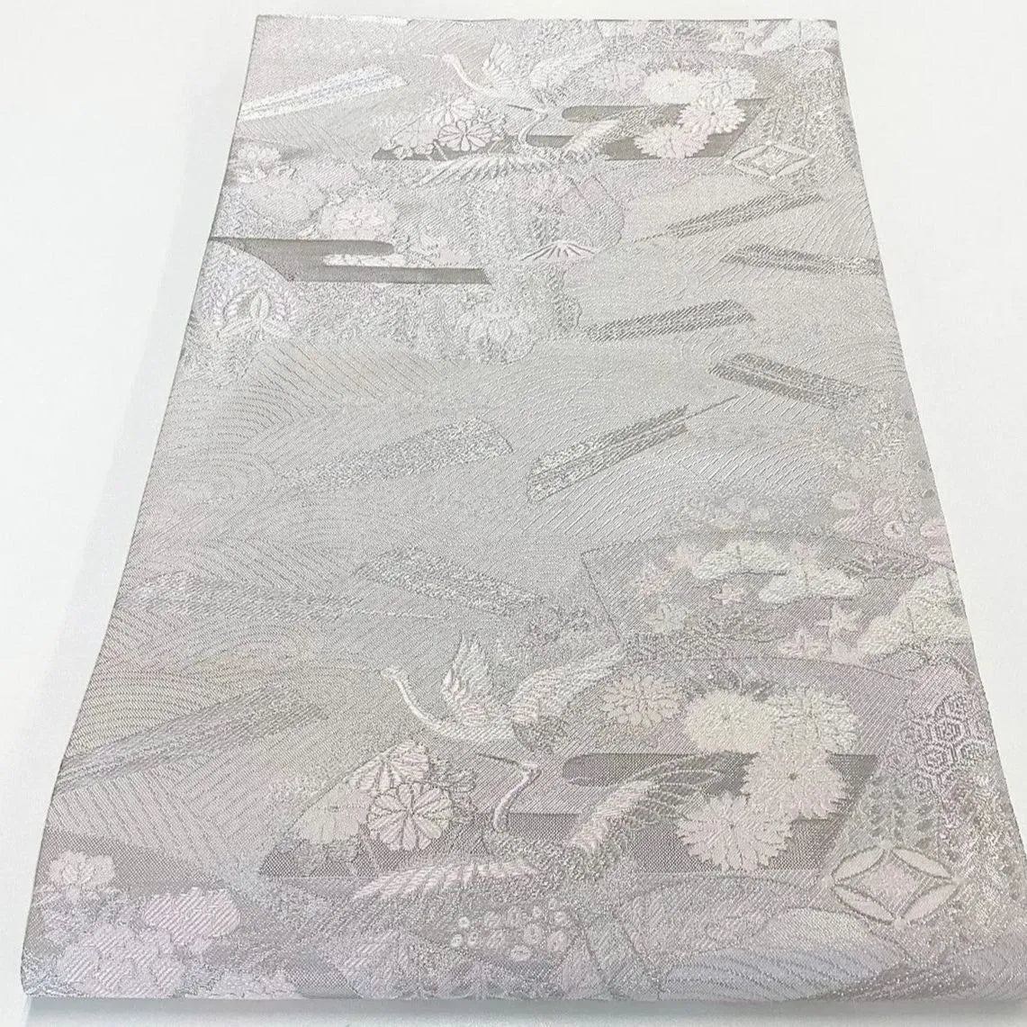 7001# Japanese Vintage Fukuro Obi Belt Kimono Fabric Silk Traditional Silver