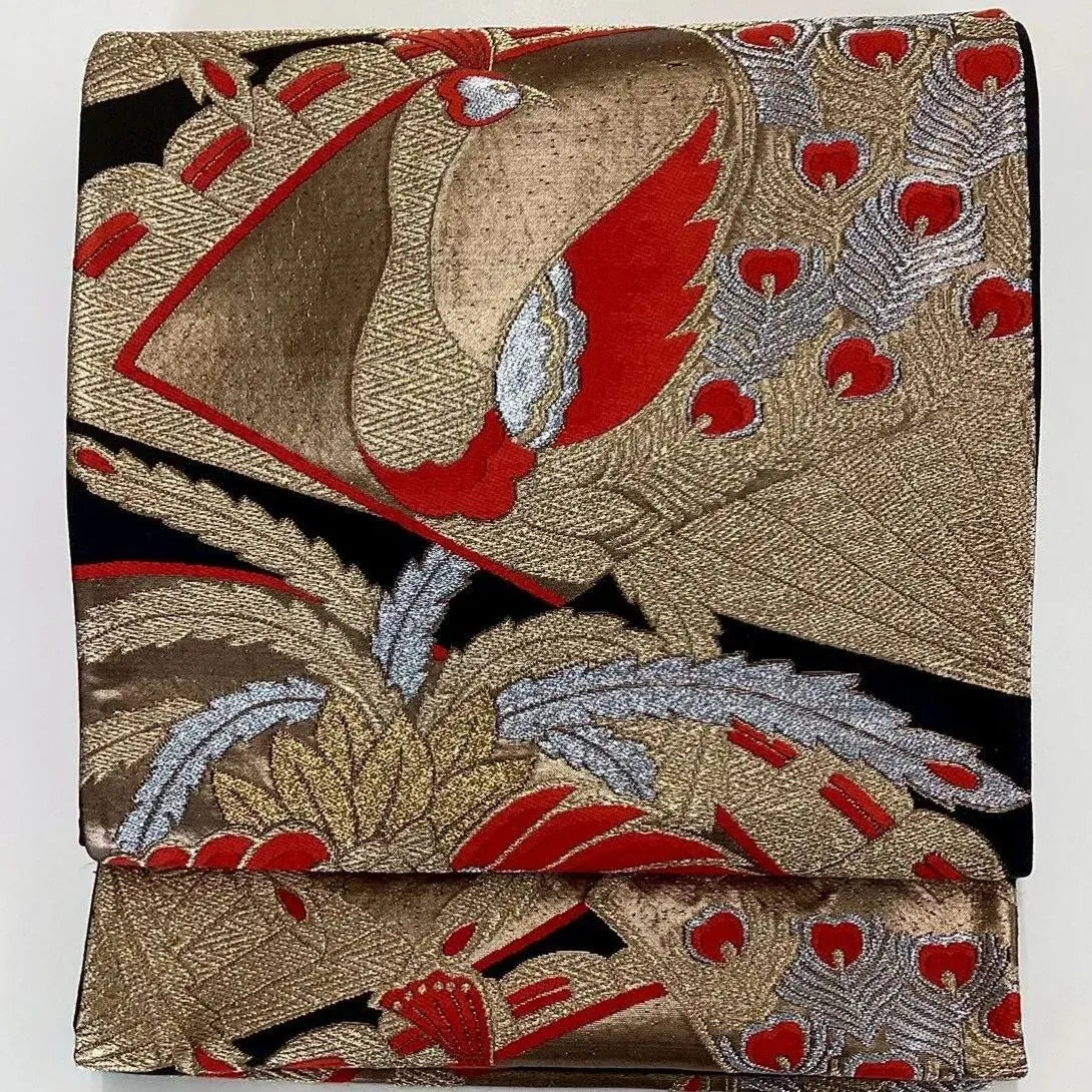 7002# Japanese Vintage Fukuro Obi Belt Kimono Fabric Silk Traditional Black