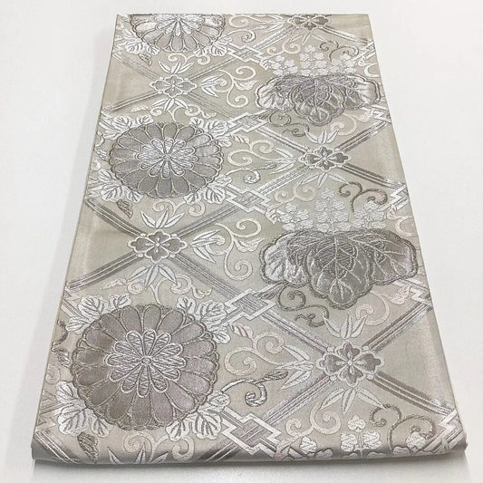 7006# Japanese Vintage Fukuro Obi Belt Kimono Fabric Silk Traditional Silver