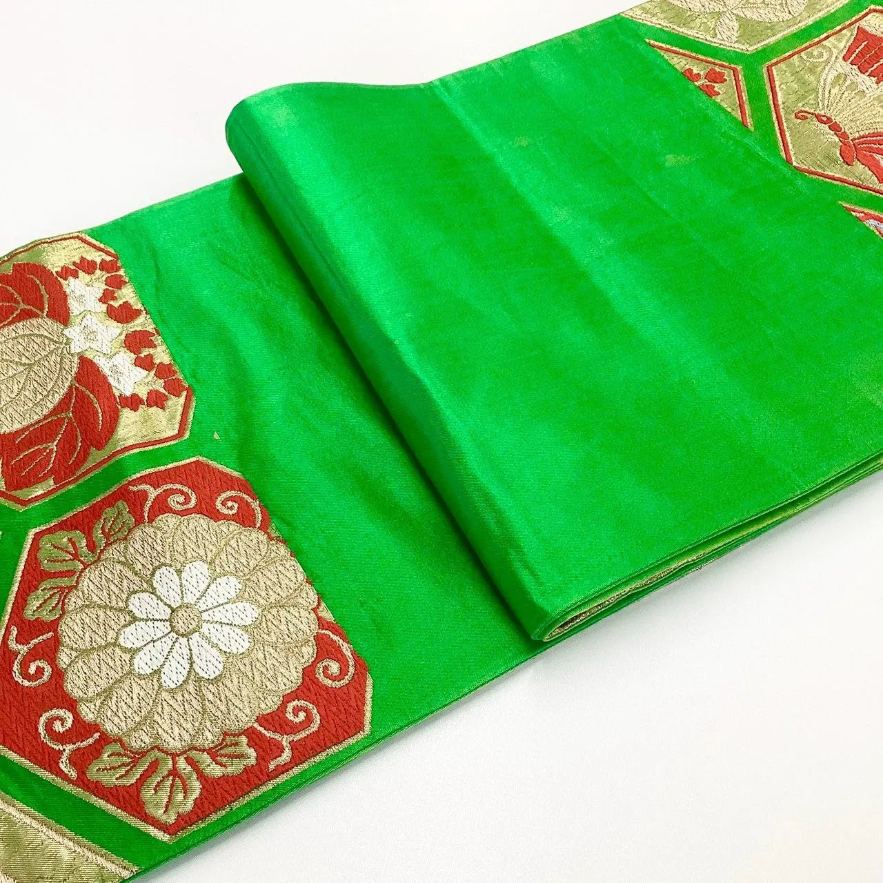 7011# Japanese Vintage Fukuro Obi Belt Kimono Fabric Silk Traditional