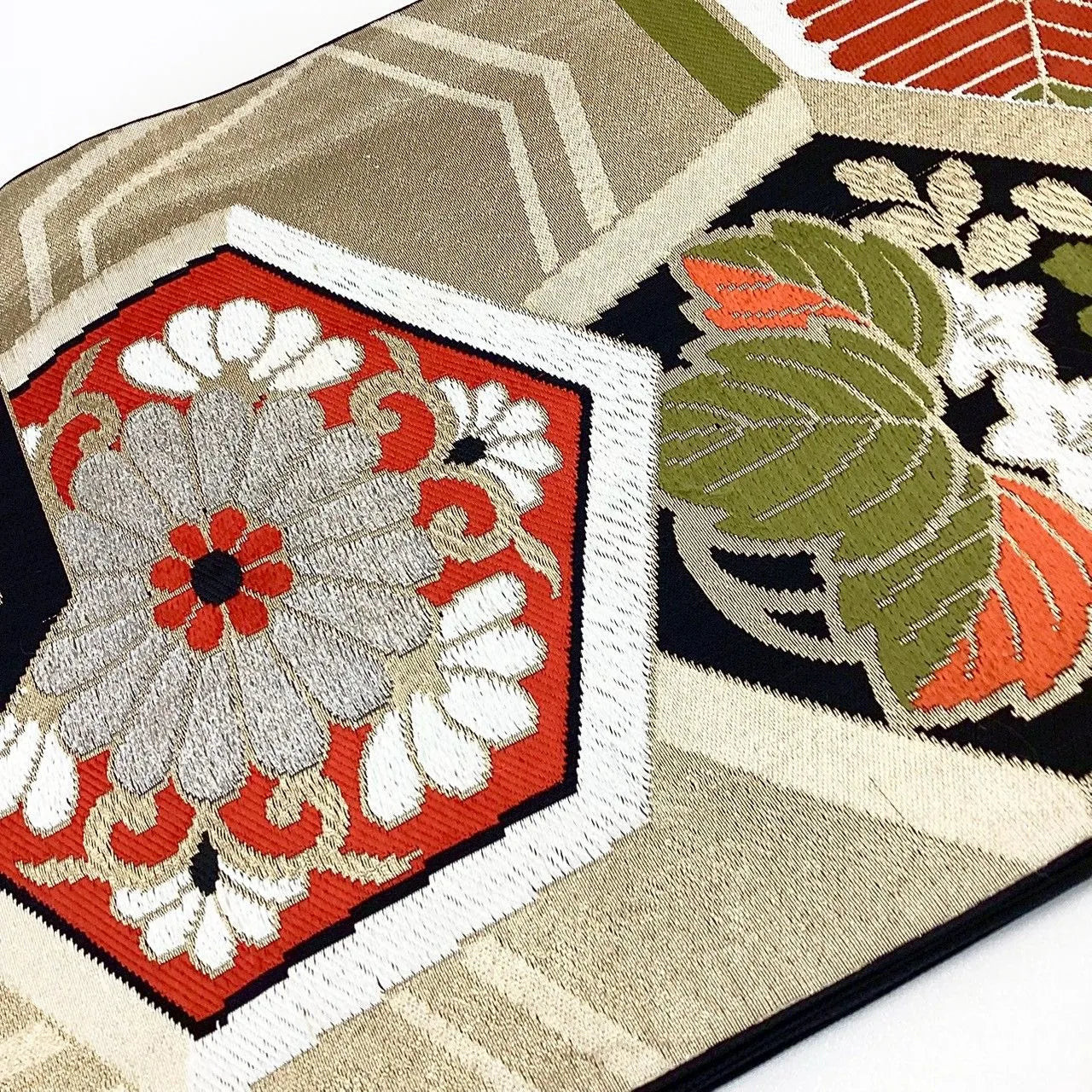 7017# Japanese Vintage Fukuro Obi Belt Kimono Fabric Silk Traditional Black