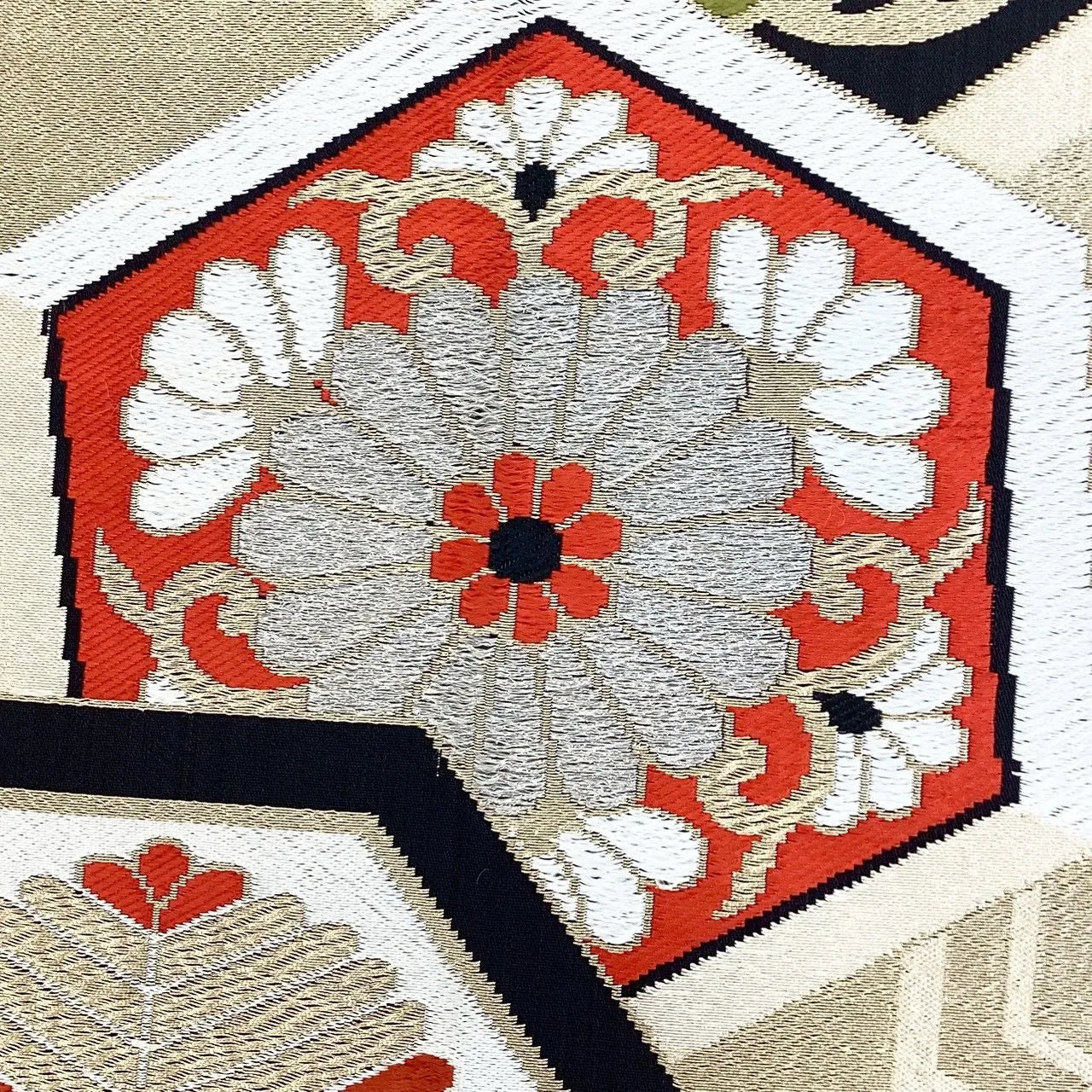 7017# Japanese Vintage Fukuro Obi Belt Kimono Fabric Silk Traditional Black