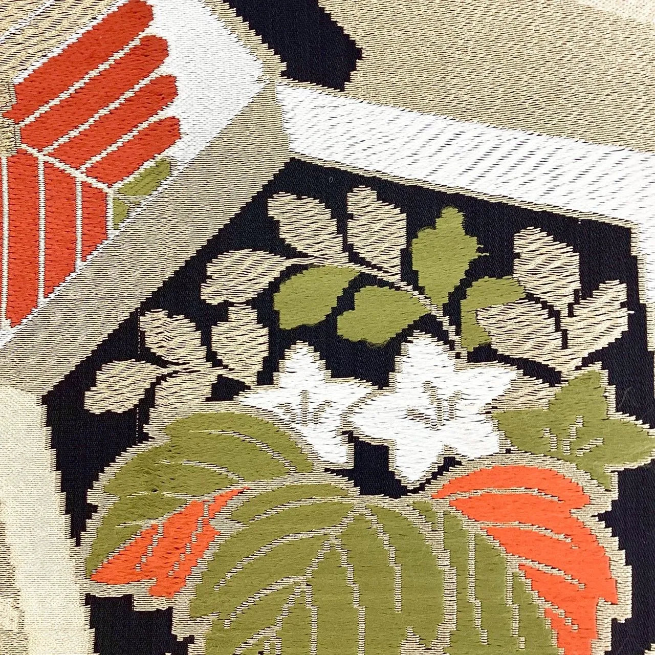 7017# Japanese Vintage Fukuro Obi Belt Kimono Fabric Silk Traditional Black