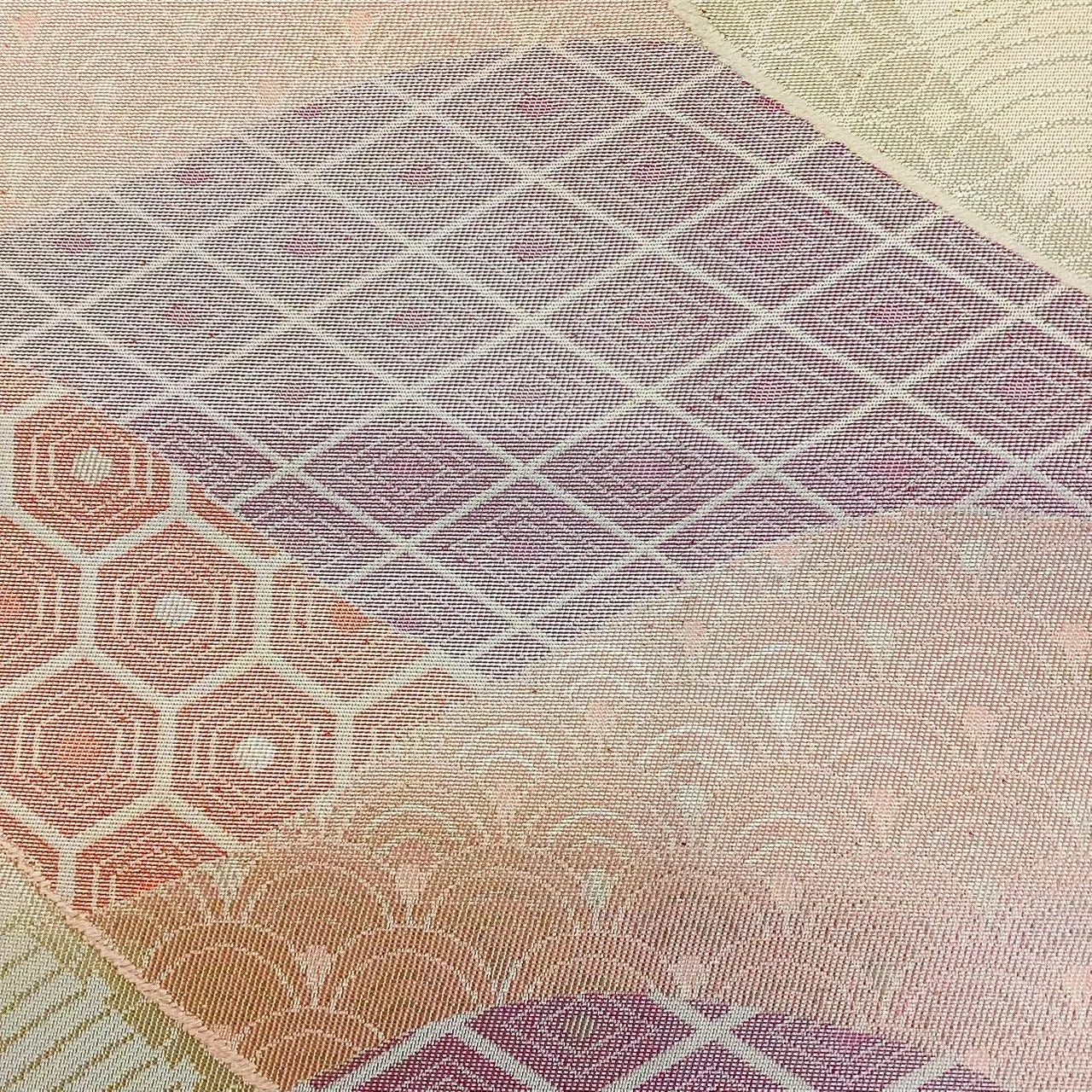 7019# Japanese Vintage Fukuro Obi Belt Kimono Fabric Silk Traditional Silver