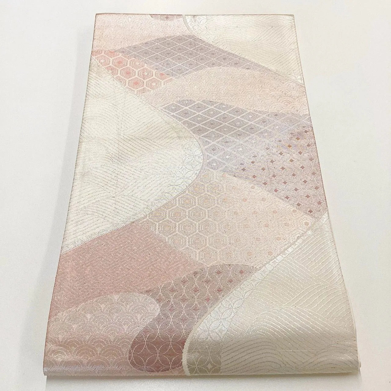 7019# Japanese Vintage Fukuro Obi Belt Kimono Fabric Silk Traditional Silver