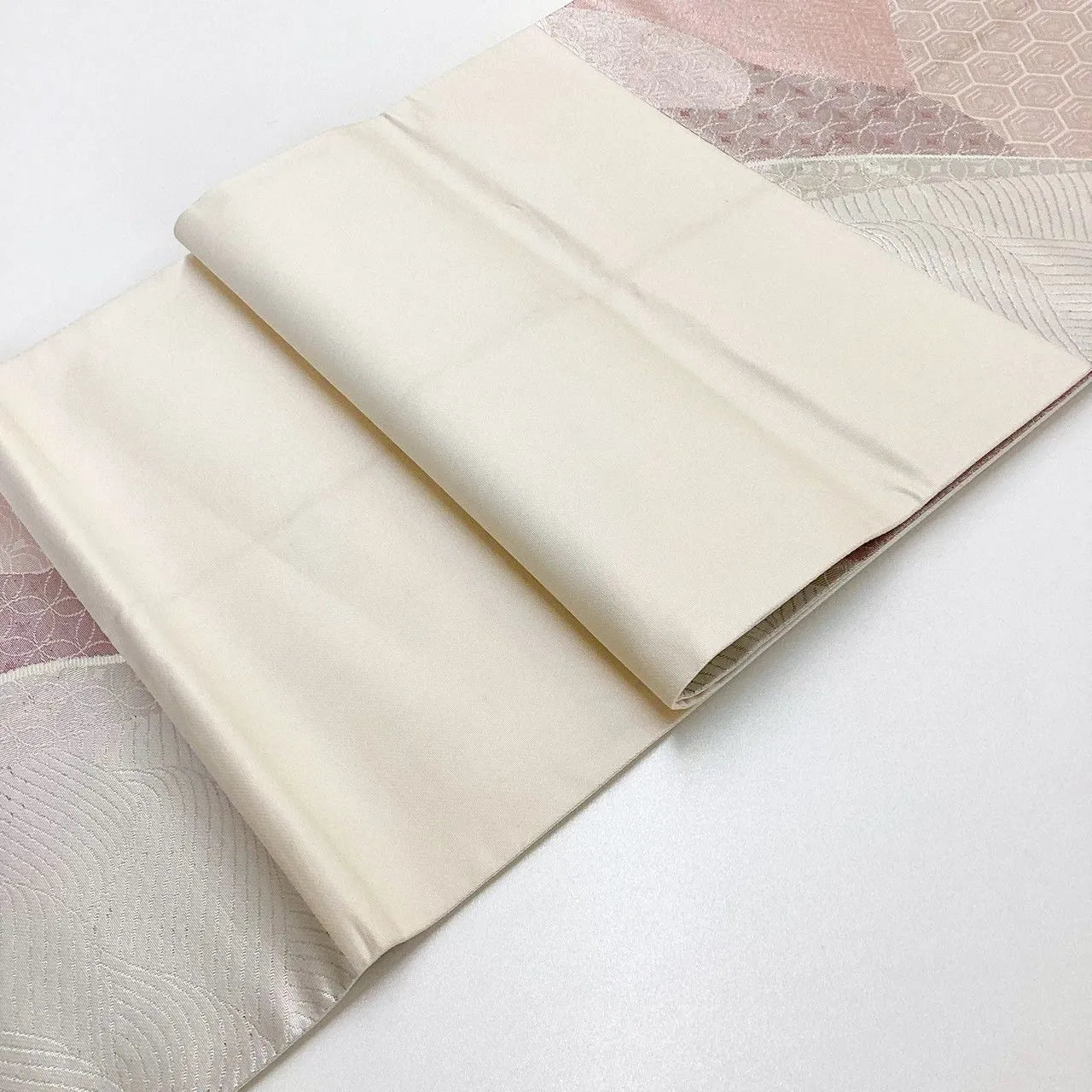 7019# Japanese Vintage Fukuro Obi Belt Kimono Fabric Silk Traditional Silver