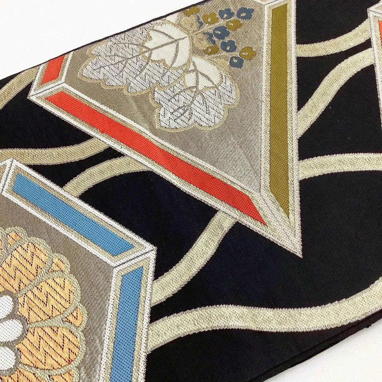 7025# Japanese Vintage Fukuro Obi Belt Kimono Fabric Silk Traditional Black