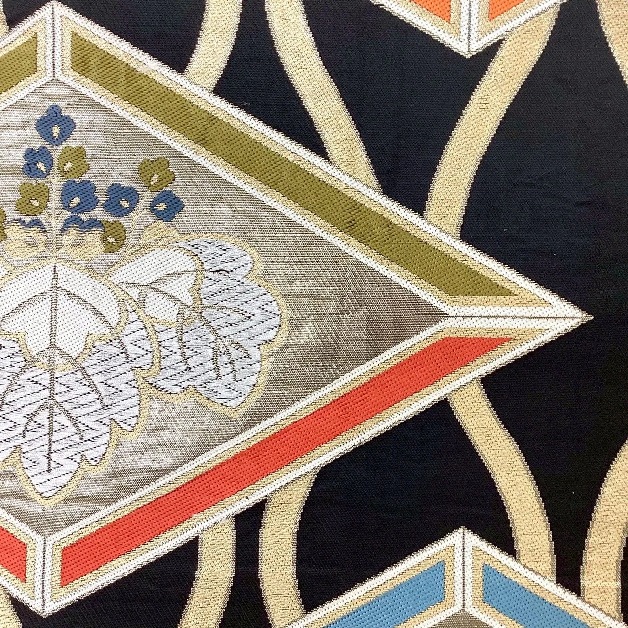 7025# Japanese Vintage Fukuro Obi Belt Kimono Fabric Silk Traditional Black