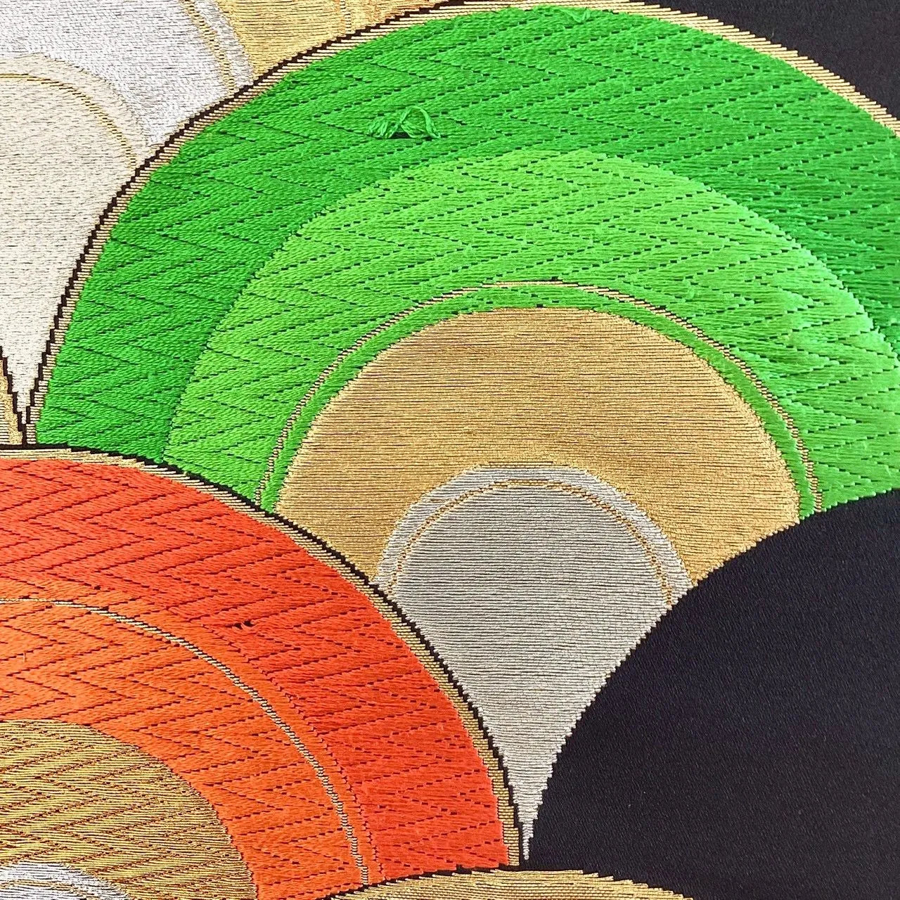 7028# Japanese Vintage Fukuro Obi Belt Kimono Fabric Silk Traditional Black