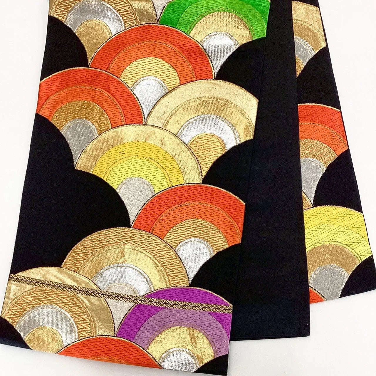 7028# Japanese Vintage Fukuro Obi Belt Kimono Fabric Silk Traditional Black