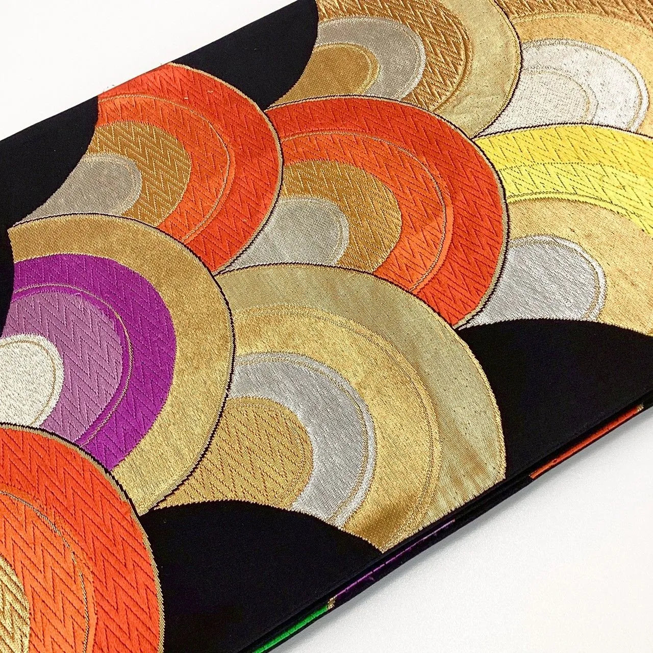 7028# Japanese Vintage Fukuro Obi Belt Kimono Fabric Silk Traditional Black