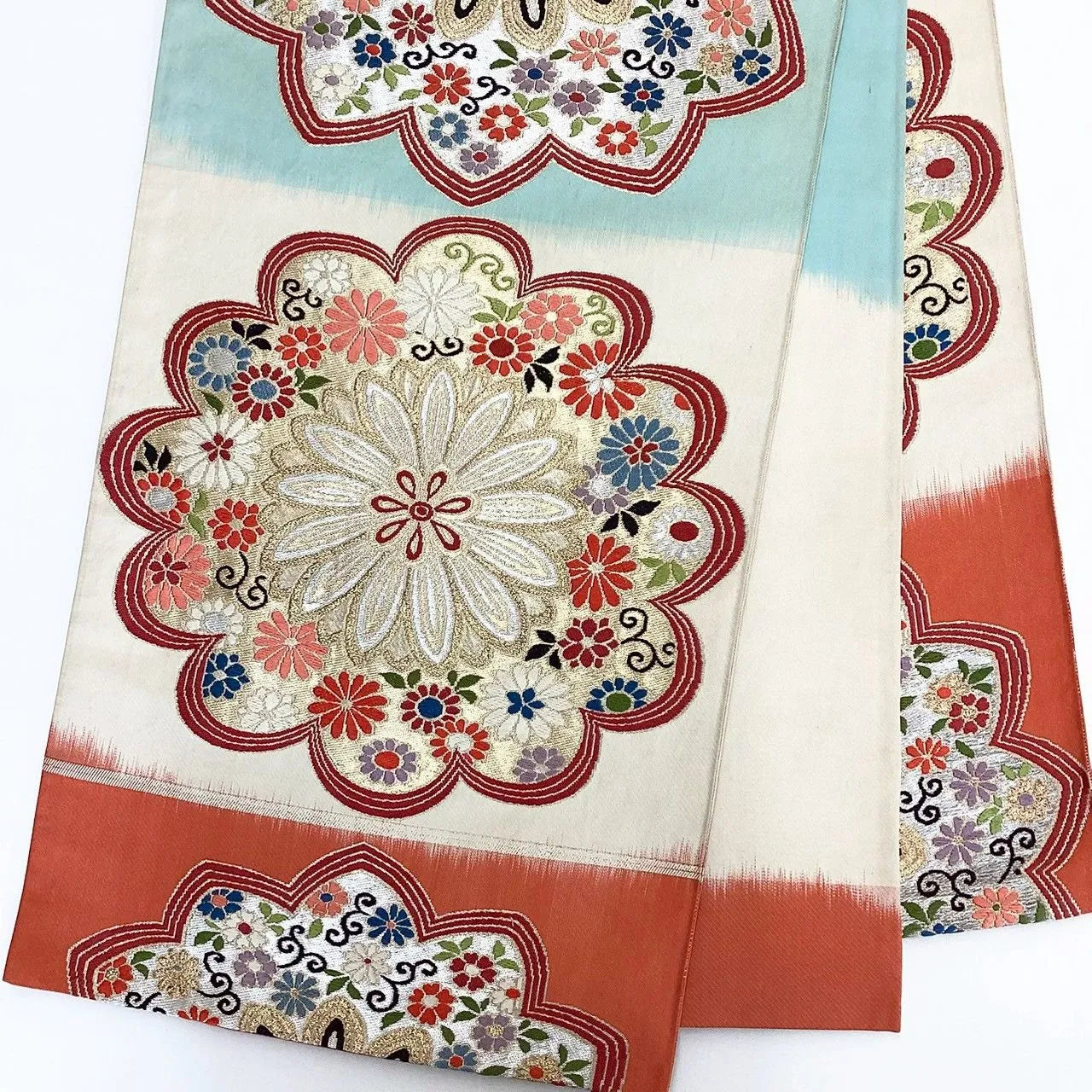 7029# Japanese Vintage Fukuro Obi Belt Kimono Fabric Silk Traditional