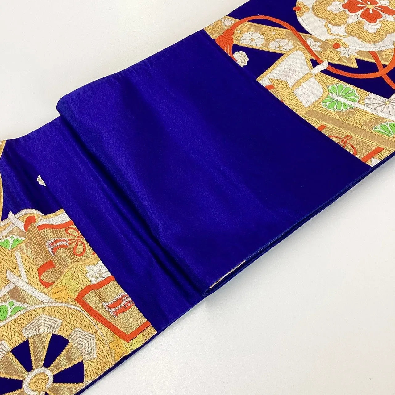 7030# Japanese Vintage Fukuro Obi Belt Kimono Fabric Silk Traditional Blue