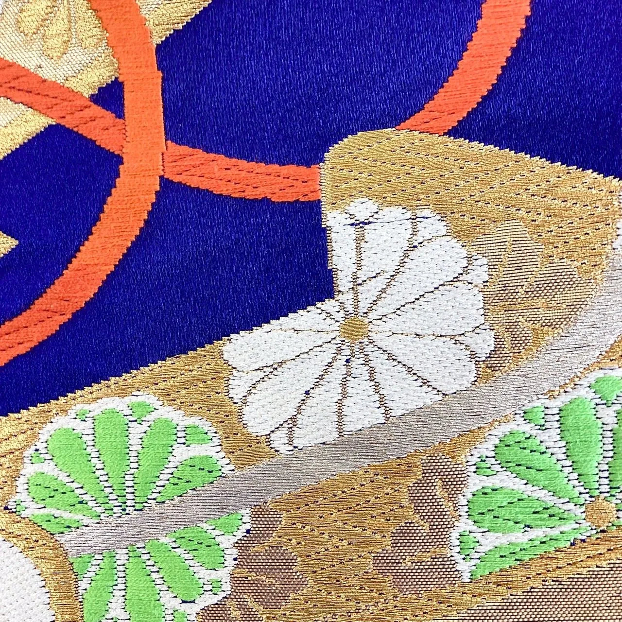 7030# Japanese Vintage Fukuro Obi Belt Kimono Fabric Silk Traditional Blue