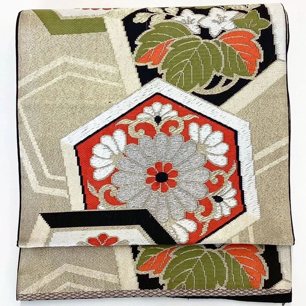 7017# Japanese Vintage Fukuro Obi Belt Kimono Fabric Silk Traditional Black