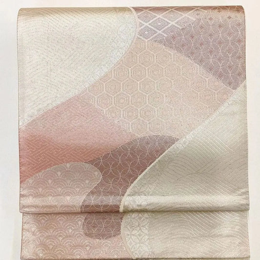 7019# Japanese Vintage Fukuro Obi Belt Kimono Fabric Silk Traditional Silver