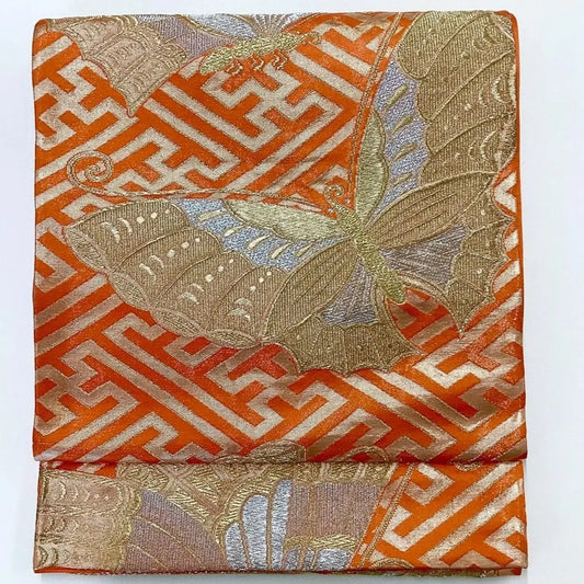 7023# Japanese Vintage Fukuro Obi Belt Kimono Fabric Silk Traditional Untailored