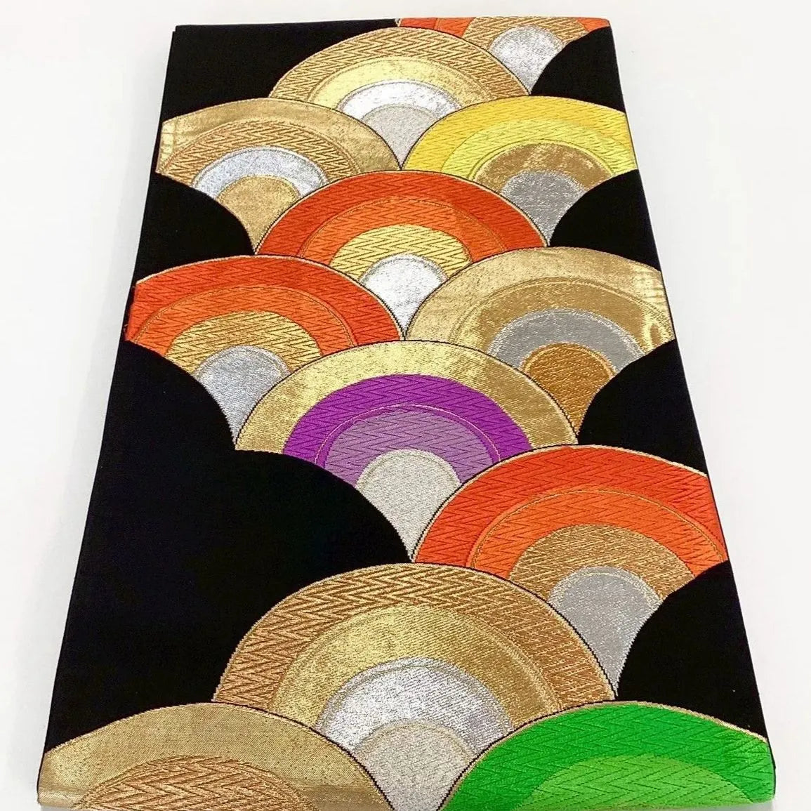 7028# Japanese Vintage Fukuro Obi Belt Kimono Fabric Silk Traditional Black