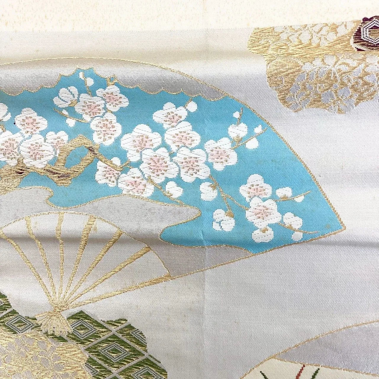 7031# Japanese Vintage Fukuro Obi Belt Kimono Fabric Silk Traditional Silver