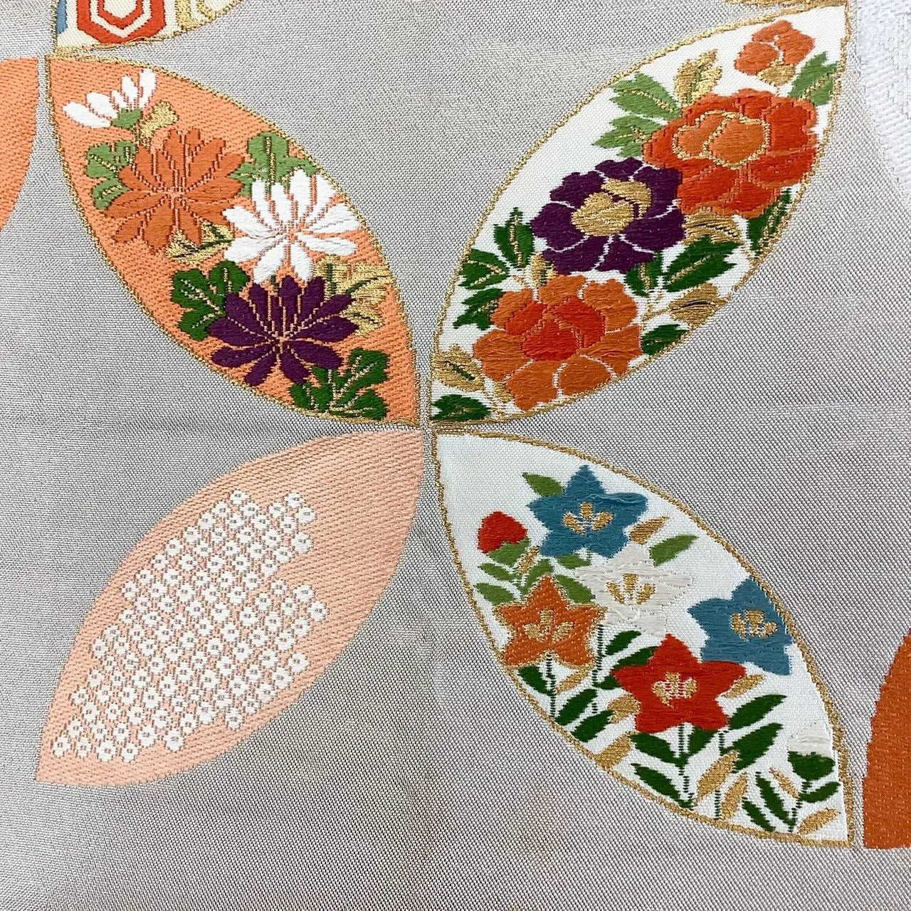 7033# Japanese Vintage Fukuro Obi Belt Kimono Fabric Silk Traditional Silver