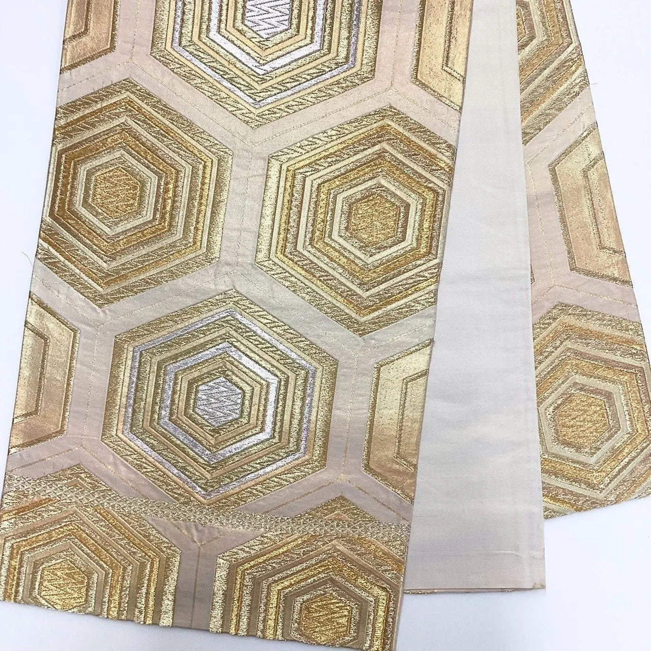 7035# Japanese Vintage Fukuro Obi Belt Kimono Fabric Silk Traditional Gold