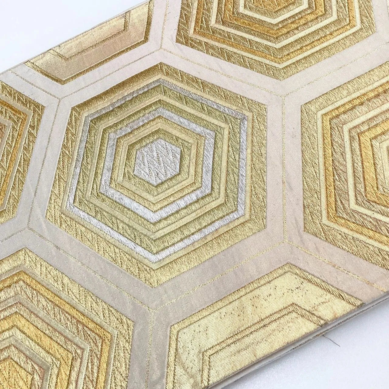 7035# Japanese Vintage Fukuro Obi Belt Kimono Fabric Silk Traditional Gold