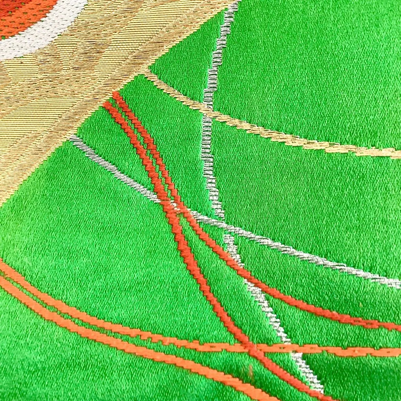 7038# Japanese Vintage Fukuro Obi Belt Kimono Fabric Silk Traditional Green