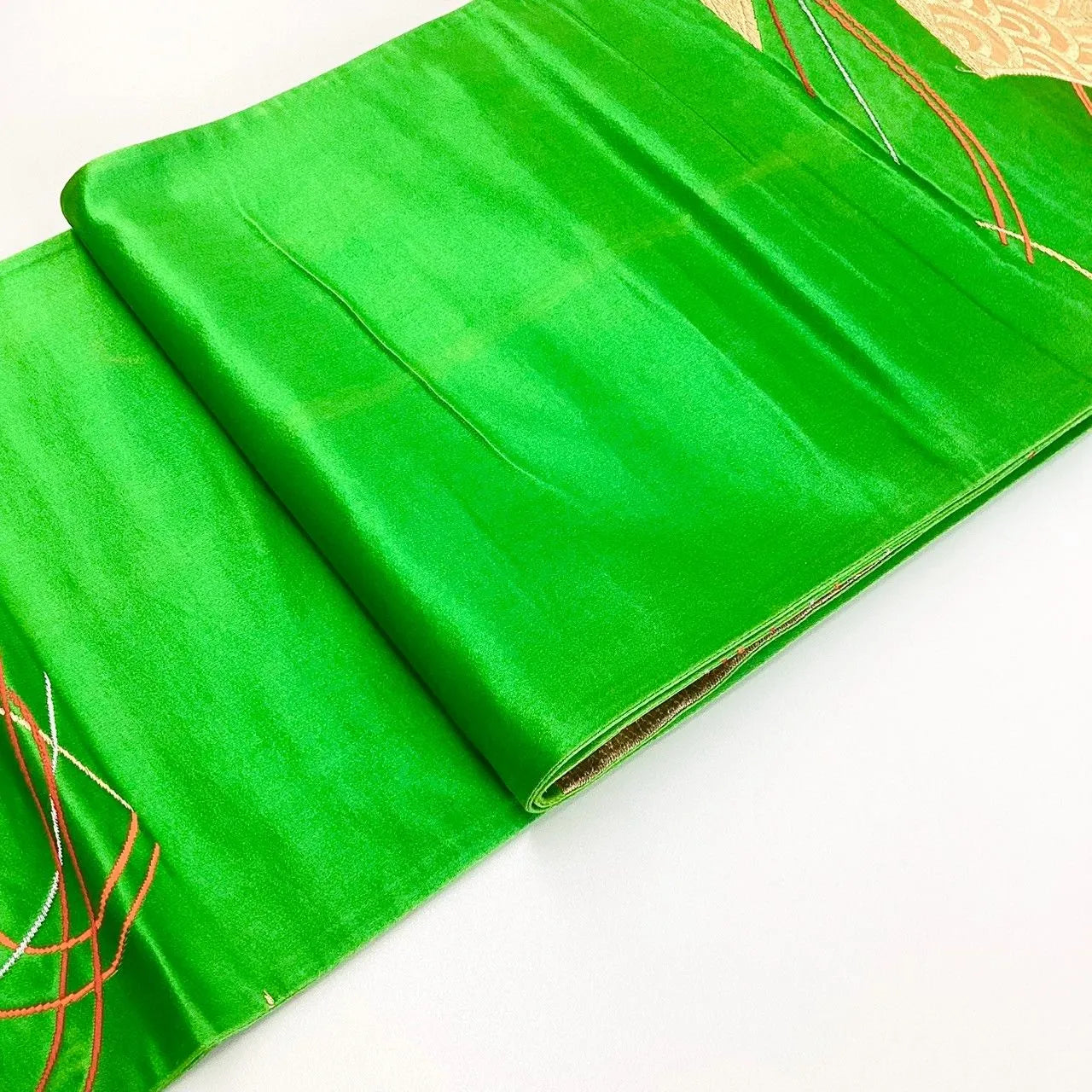 7038# Japanese Vintage Fukuro Obi Belt Kimono Fabric Silk Traditional Green