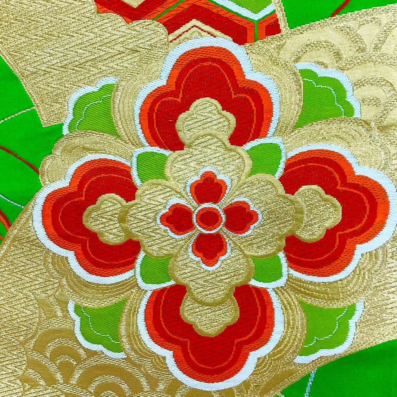 7038# Japanese Vintage Fukuro Obi Belt Kimono Fabric Silk Traditional Green