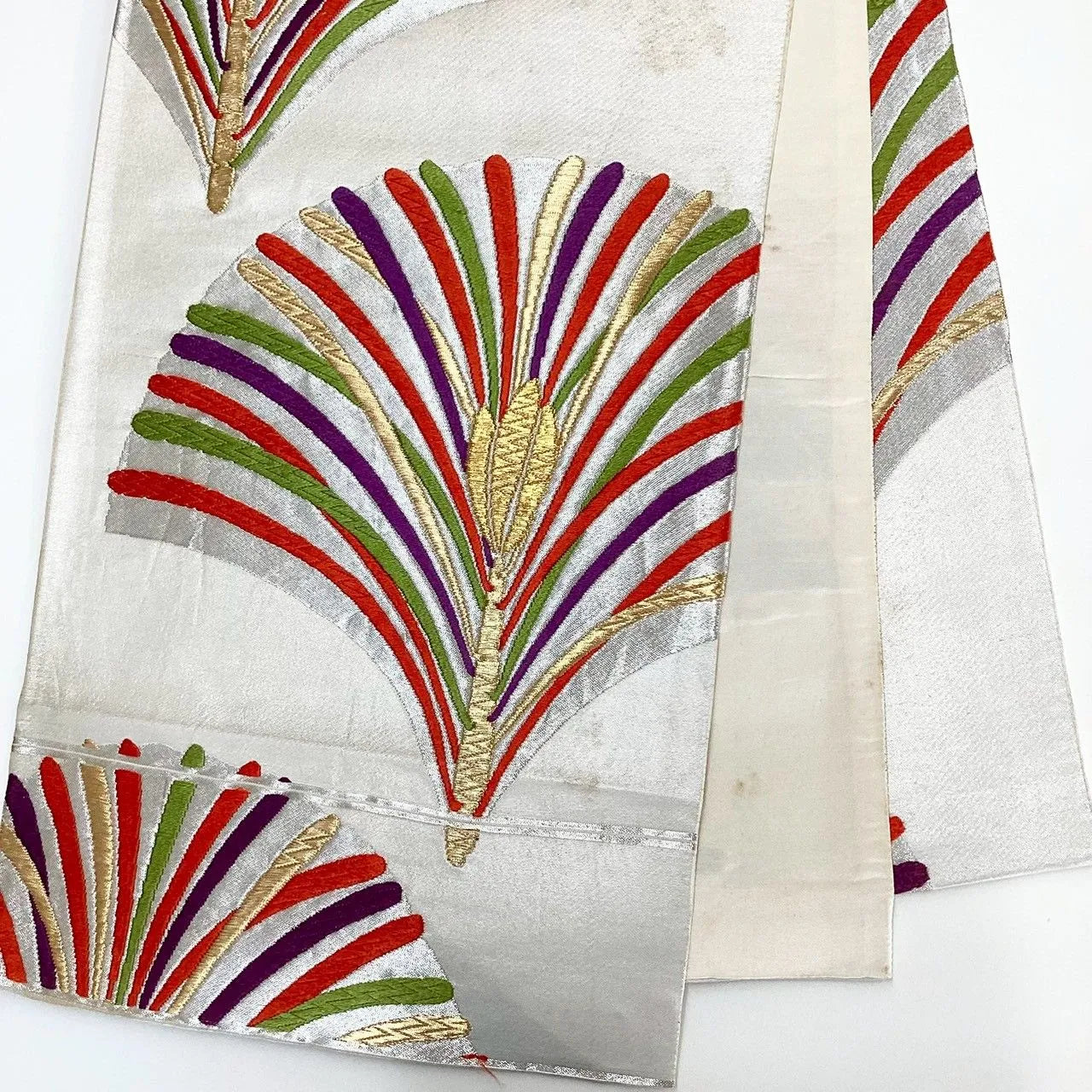 7039# Japanese Vintage Fukuro Obi Belt Kimono Fabric Silk Traditional Embroidery