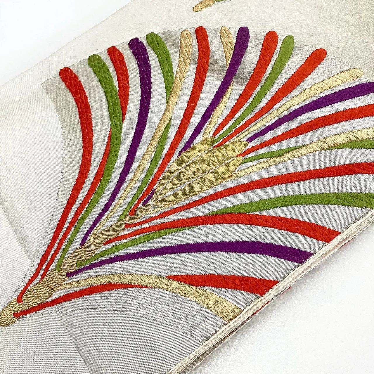 7039# Japanese Vintage Fukuro Obi Belt Kimono Fabric Silk Traditional Embroidery